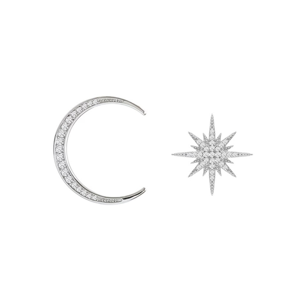 Moon & Star Silver Earrings - Picture 2 of 2